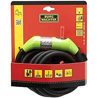 Image of Burg Wachter 180cm Combination Spiral Cable Lock, Light Green