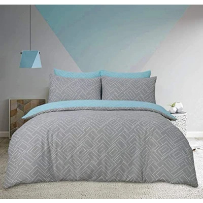 Image of Sleepdown Square Dot Geo Grey Reversible Soft Duvet Cover Quilt And Bedding Set With Pillowcases Super King (220cm x 260cm)