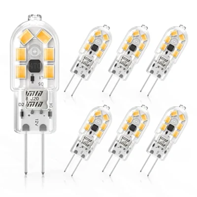 Image of Cxyemt 2W G4 LED Bulbs Warm White 3000K, Replacement 20W Halogen Bulb, Non Flicker AC/DC 12V Energy Saving Capsule Light Bulbs, Dimmable, 6 Pack