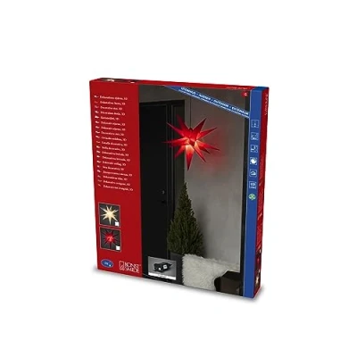Image of Konstsmide Christmas Outside Decoration 3D Star/Outdoor Lighting (IP44) / Built in Dimmer/Warm White LED/Black Cable, Red 80cm 5971 550