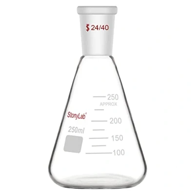 Image of StonyLab Glass 24/40 Erlenmeyer Flask, Borosilicate Heavy Wall Flask with Standard Taper Outer Joint, 250ml