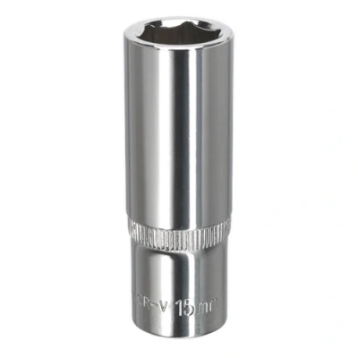Image of Sealey Premier WallDrive® Socket 15mm Deep 3/8&quot;Sq Drive Fully Polished