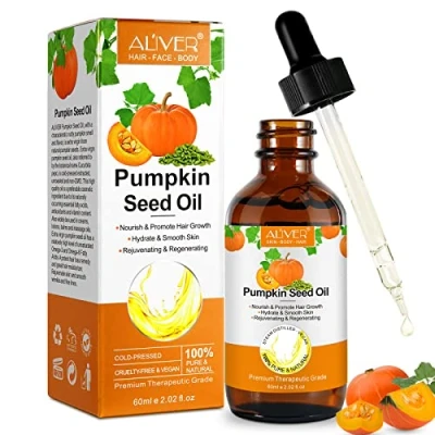 Image of Pumpkin Seed Oil 60ml, for Hair Growth, Organic Oil, 100% Pure Cold Pressed, Help Growth Eyebrows, Eyelashes &amp; Dry Damaged Hair, Moisturizing Scalp Skin