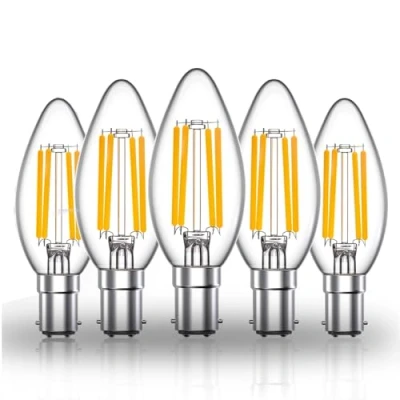 Image of Luxvista 4W B15d Filament LED Candle Bulb C35 B15 Dimmable Edison Vintage SBC Small Bayonet Cap Light Bulbs for 35 40W Incandescent Replacement Warm White 2700K (5 Pack)