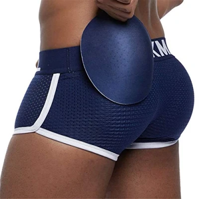 Image of JOCKMAIL Sexy Mens Boxer Shorts Breathable Mesh Padded Underwear Boxers Push Up Cup (L, Navy)