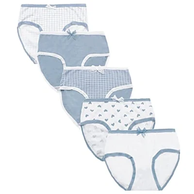 Image of FedMois Teenage Girls Knickers Cotton Underpants Underwear Pack of 5, blue and white, 10 12 Years