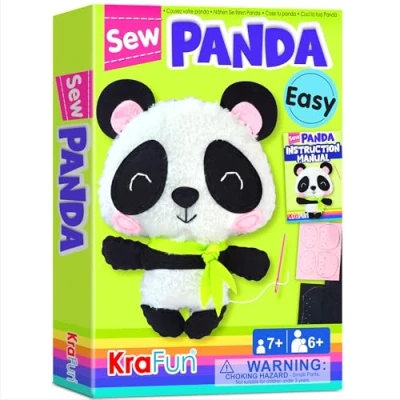 Image of KRAFUN Panda Animal Sewing Kit for Kids Beginner My First Art &amp; Craft, includes Doll Stuffed Animal, Instructions Plush Felt Materials Learn to Sew, Embroidery, Age 7 8 9 10 11 12