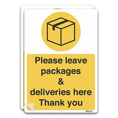 Image of stika.co Delivery Notice Sign Laminated self adhesive Vinyl, Pack of 2 A6 148x105mm &quot;Please leave all Deliveries here&quot; for Postman, Couriers and
