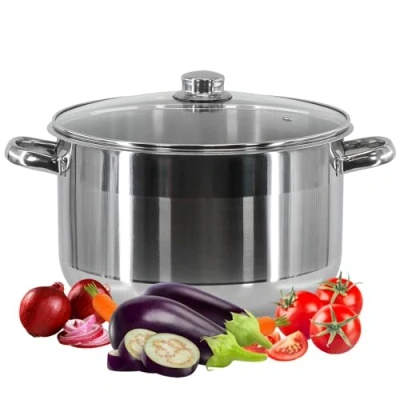 Image of Stainless Steel Casserole Stockpot Induction Base Large Deep Stock Pot Glass Lid (24 x 14 cm, 6.5 LTR)