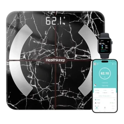 Image of Healthkeep Smart Body Fat Scale with 13 Composition Metrics, Digital Bathroom Weighing Compatible iOS Android, Max 400lb/180kg, Black Marble