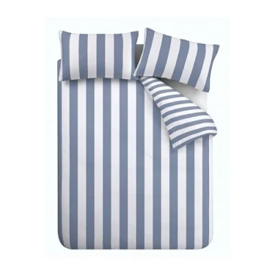 Image of Catherine Lansfield Cove Stripe Reversible Double Duvet Cover Set with Pillowcases Blue