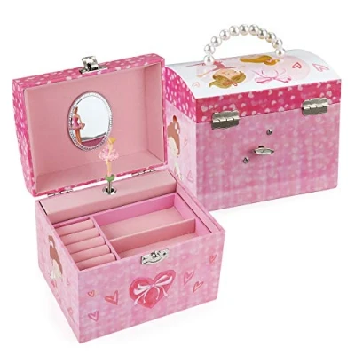 Image of TAOPU Dome Shaped Musical Jewelry Box with pearl handle and Music Dancing Ballerina Girl Jewel Storage Case for girls