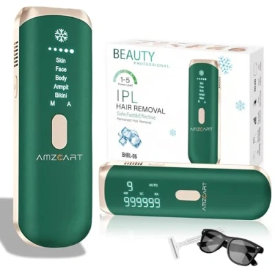 Image of Amzocart IPL Hair Removal Device Permanent, Painless Laser Remover for All Skin Types Ice Cooling Technology, Portable, Fast Full Body Treatment, Safe and Effective Home Use