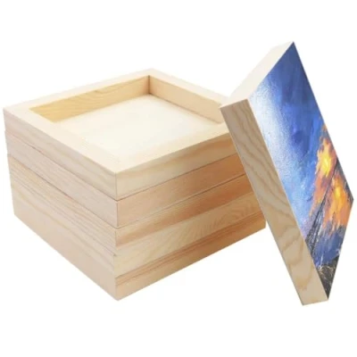 Image of BILLIOTEAM 6 Pack Unfinished Square Wood Panels,6&quot; x 6&quot;/15cm 15cm,Blank Wooden Canvas Cradled Painting Panel Boards for Drawing,Painting,Pouring,Wood Burning and DIY Arts Crafts Projects