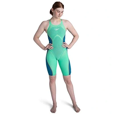 Image of Speedo Fastskin Lzr Pure Intent Closedback Kneeskin Swimsuit Women, womens, Sweatsuit, 8 11975D881, Green Glow/Nordic Teal/Rose Gold/White, 20