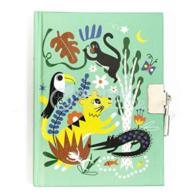Image of Avenue Mandarine Ref CO204C Private Diary with Padlock Closure Jungle Design 240 Ruled Pages, 110 x 140mm, Supplied 2 Keys, Suitable for Ages 6+
