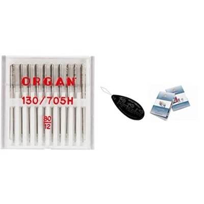 Image of Organ Household Sewing Machine Needles Universal (Regular) 130/705 H, Pack of 10, Size: 80/12 + Unique Large Needle Threader &amp; Index Fits Brother, Singer, Janome etc. Machines