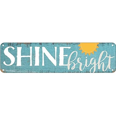 Image of Shine Bright Nautical Blue Aluminum Metal Plaque Rustic Tin Sign Retro Wall Decor 4x16 Inch