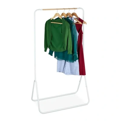 Image of Relaxdays Rack, Metal, Free Coat Stand, HxWxD: 144 x 81 44 cm, Clothing Rail, White/Natural, Iron
