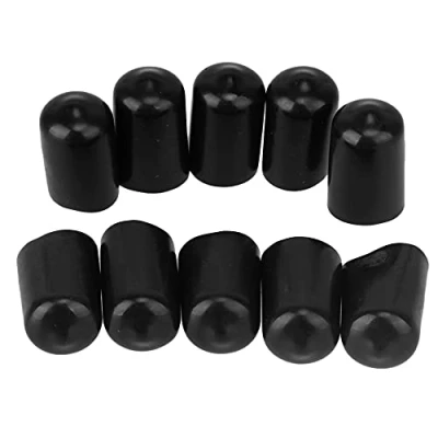 Image of BQLZR Black Soft Silicone Screw Thread Cover 12mm Dia Round Hose End Cap Pack of 10