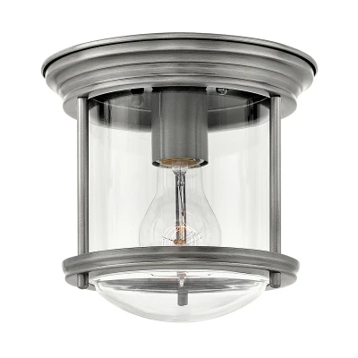 Image of Hinkley Hadrian 1 Light Flush Mount Antique Nickel with Glass IP44