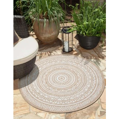 Image of the carpet Mistra durable and modern rug, robust easy to maintain, suitable for indoor outdoor use, living room, ideal kitchen, hallway conservatory, Nature, 160 cm Round