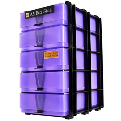 Image of WestonBoxes A5 Box Stak Craft Storage Unit Including 5 Plastic Boxes with handles (Purple)
