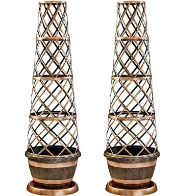 Image of Thompson &amp; Morgan Garden Flower Tower Pot Barrel Effect Plant Design with Pot, Saucer and Frame Perfect for Climbing Plants, 2 x Pots
