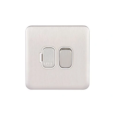 Image of Schneider Electric Lisse Screwless Deco Switched Single Fused Connection Unit, 13A, GGBL5010WSS, Stainless Steel with White Insert