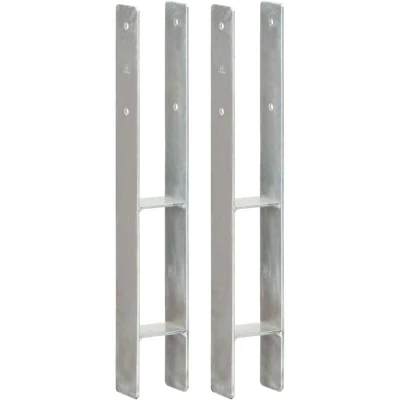 Image of vidaXL Fence Anchors 2 pcs Silver 8x6x60 cm Galvanised Steel