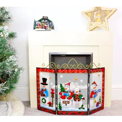 Image of Christmas Concepts® Santa/Snowman Metal Fire Place Screen Guard Sculpture Baby/Pet Decoration (Medium 49cm Snowman) (19&#039;&#039;)