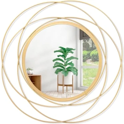Image of HLFMVWE Gold Circle Mirror Wall Decorative Metal Mirror, Art Small Round Home Decor Living Room Bedroom Bathroom Entryway 60 x cm