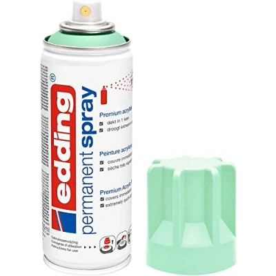 Image of edding 5200 permanent spray neo mint matt 200 ml acrylic paint for painting and decorating glass, metal, wood, ceramic, plastic, canvas aerosol spray,