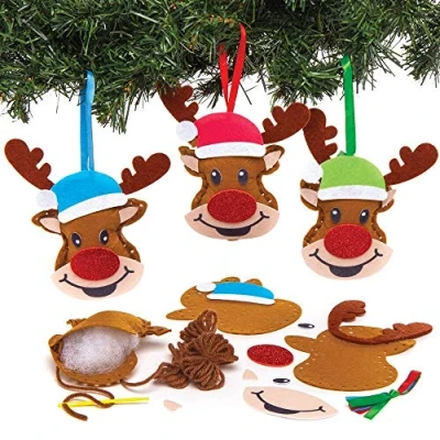 Image of Baker Ross AT181 Reindeer Decoration Sewing Kits Pack of 3, Christmas Arts and Crafts, Assorted