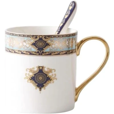 Image of YBK Tech Bone China Porcelain Tea Cup, 12oz Coffee Mug for Home Kitchen Office Royal Patterns (Sky Blue)