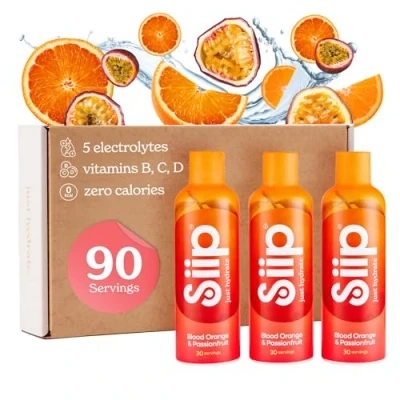 Image of Siip Hydrate Liquid Electrolytes &amp; Vitamins, Makes 90 Drinks, with Vitamin B12, C, D3, Magnesium, Zinc, Blood Orange Passionfruit Flavour, Pack of 3