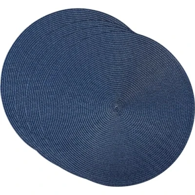 Image of SCF2017 Round Woven Plastic Placemats 38cm Stylish and Practical Dining Table Mats,Set of 4,Blue