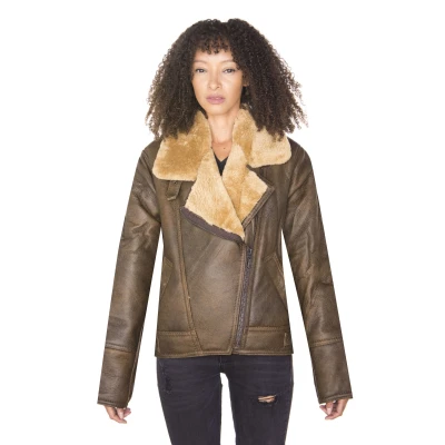 Image of Infinity Women&#039;s Brown B3 WW2 Ginger Sheepskin Leather Flying Jacket M