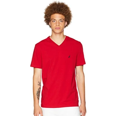 Image of Nautica mensShort Sleeve Solid Slim Fit V Neck T Shirt Short red S