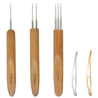 Image of 5 Pieces Dreadlock Crochet Hook Tool Kit Braid Hair Dreadlocks Needle Weaving for Craft (0.75mm)