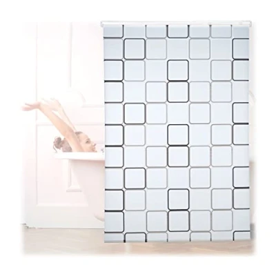 Image of Relaxdays Shower Curtain Roller Blind, Water repellent, Bath &amp; Shower, Retro, From Ceiling, 140x240cm, Semi transparent