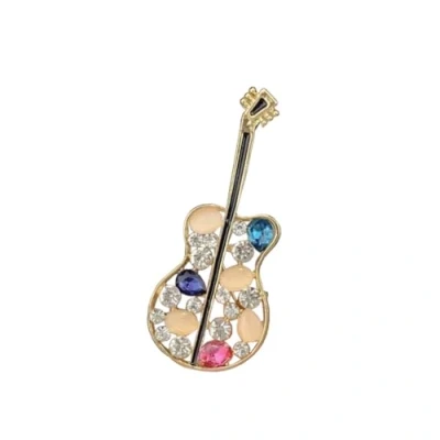 Image of LISADORE Rhinestone Guitar Brooches Pin Hollow Out Crystal Badge Musical Instrument Lapel Brooch Hip Hop Pins Music Festival Decoration Women Men Gift