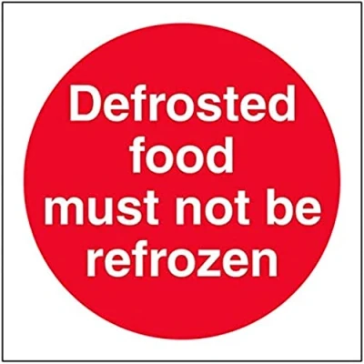 Image of V Safety Defrosted food must not be refrozen 100x100mm Magnetic Sign