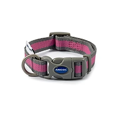 Image of Ancol Pink &amp; Grey Made From Collar, Size 1 2 (Dog neck 20 30 cm)