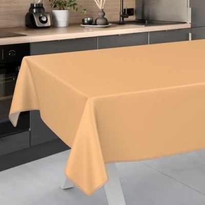 Image of ANRO Oilcloth Tablecloth, Washable, Oilcloth, Garden Outdoor, Indoor, 200 x 140 cm with Hem, Apricot
