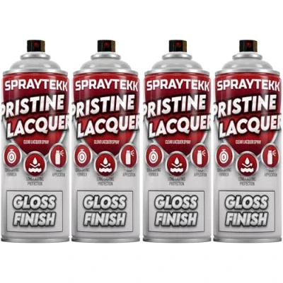 Image of SPRAYTEKK Clear Lacquer Spray Paint 400ml Fast Drying Acrylic Topcoat for Wood, Metal, Plastic &amp; More Non Yellowing, UV Scratch Resistant Indoor Outdoor Use (Gloss, 4)