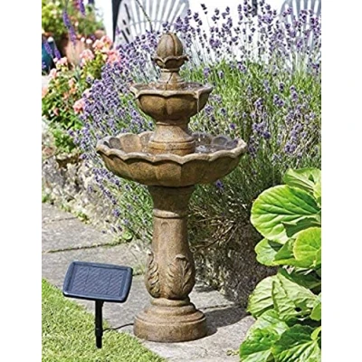 Image of Garden Mile Solar Water Fountains, Beautiful Rustic Feature, Ornaments Bird Bath for Patio Centrepiece Waterfall Antique Ornament Powered (Kingsbury)