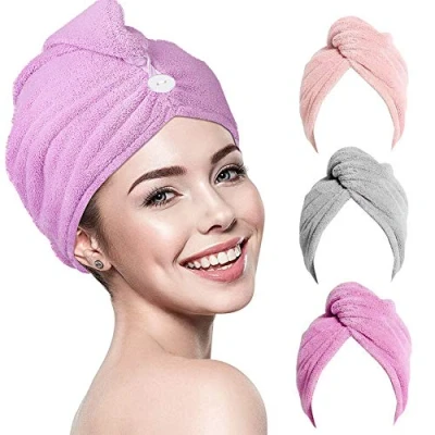 Image of Rightwell Microfibre Hair Towel, 3 Pack Drying Towels Wrap, Turban Towel Super Absorbent Soft Fiber Belt Buckle Quick Perfect For Women Wet Long