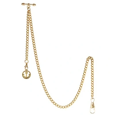 Image of TREEWETO Men&#039;s Albert Chain Pocket Watch Curb Link Key 2 Hooks with Antique Anchor Gold Pendant Design Charm Fob T Bar