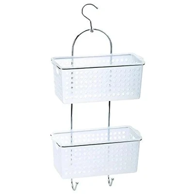 Image of Blue Canyon 2 Tier Plastic Hanging Shower Caddy, 49.8 cm Width x 14.2 Height 22.2 Depth, Metallic